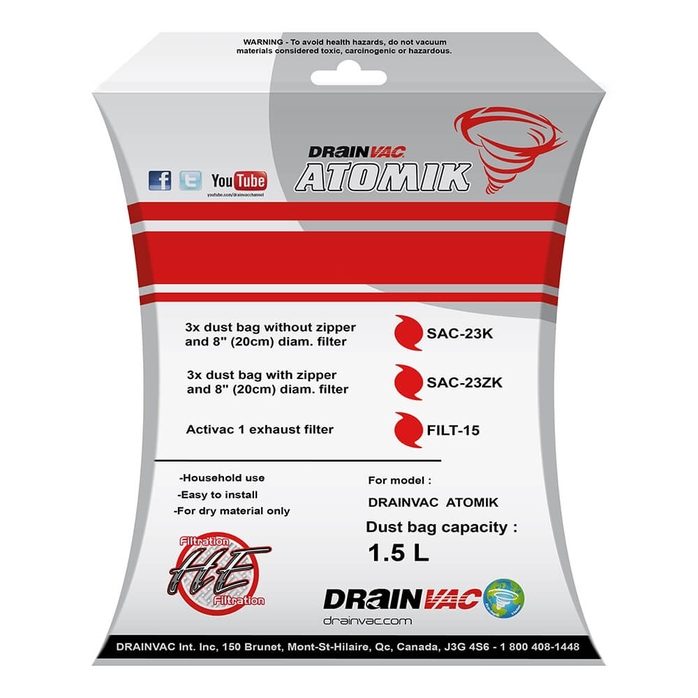 Central vacuum disposable cloth dust bags (Atomik) Central vacuum disposable cloth dust bags (Atomik)